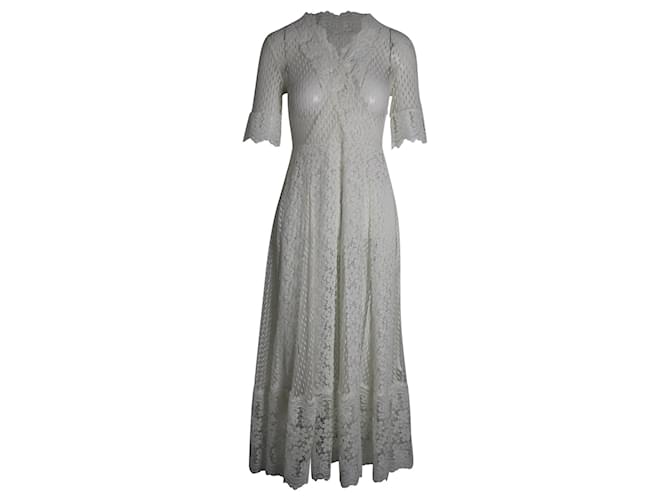 Maje Revanti Lace Midi Dress in White Cotton  ref.1039729