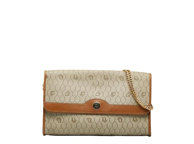 Dior Honeycomb Canvas Chain Shoulder Bag Brown Cloth  ref.1039755