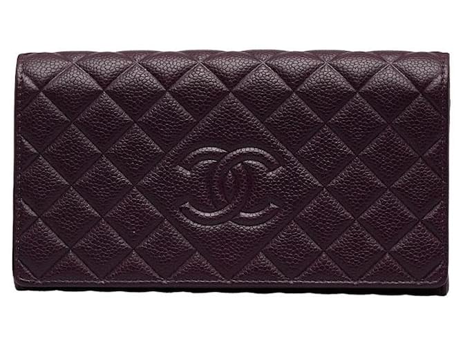 Chanel CC Quilted Caviar Flap Wallet Purple Leather ref.1039762