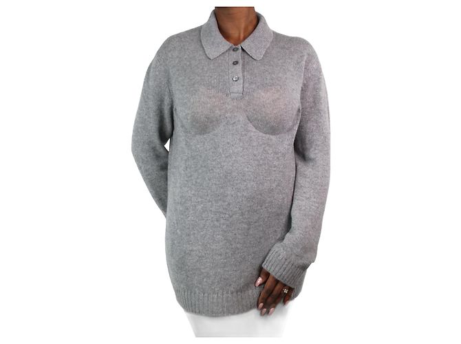 Prada Pull polo en cachemire gris - taille M