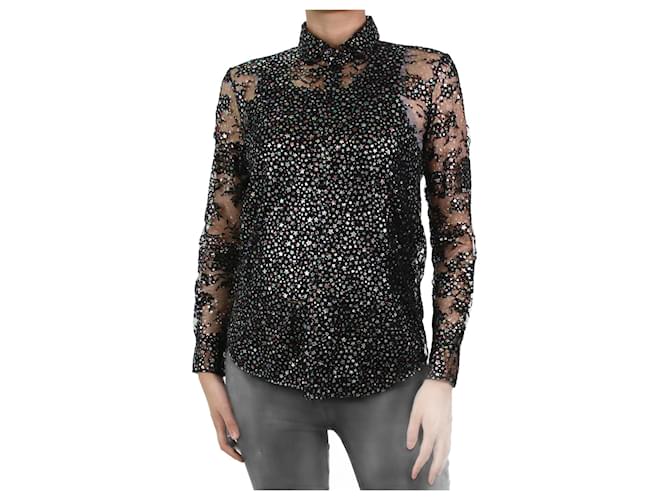 Saint Laurent Camisa preta metálica floral e renda com estrelas - tamanho FR 36 Preto Algodão  ref.1039851