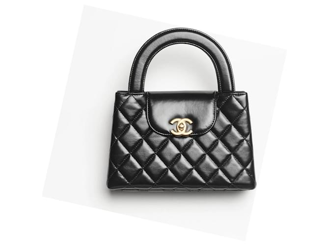 Chanel Vintage Quilted Kelly Top Handle Bag Lambskin Black Small Bag
