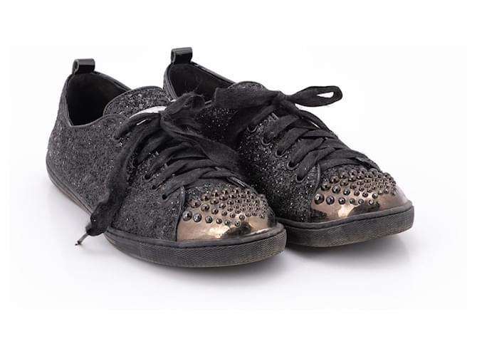 miu miu #glitter #sneaker Black Bronze Leather  ref.1040031