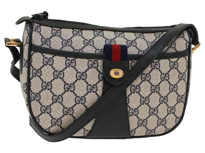 GUCCI GG Canvas Sherry Line Shoulder Bag Gray Red Navy 89.02.032 Auth yk8166 Grey Navy blue  ref.1040148