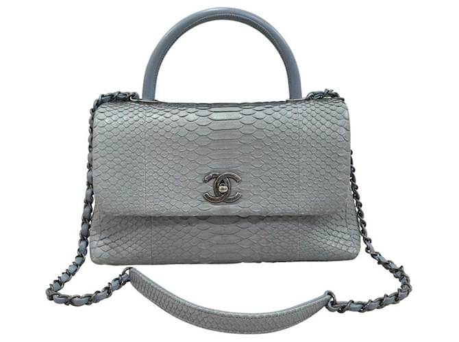 Chanel Aba com alça cinza azul Python Coco Coco Couros exóticos  ref.1040271