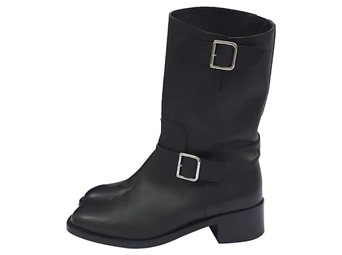 Chanel Runway Black LeatherLeather CC Logo Biker Boots ref.1040325 Joli Closet