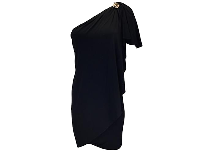 Robe en jersey noire à une épaule ornée de strass Roberto Cavalli Viscose  ref.1040431