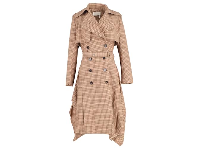 Chloé Chloe Draped Checked Woven Trench Coat in Brown Cotton  ref.1040720