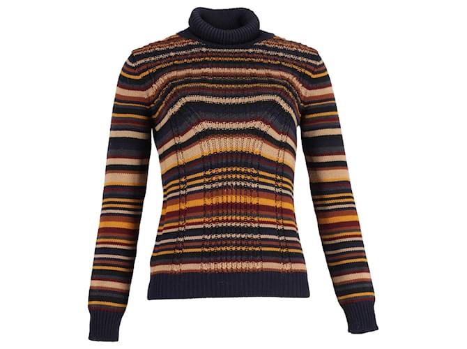 Prada Striped Cable-Knit Turtleneck Sweater in Multicolor Wool Multiple colors  ref.1040721