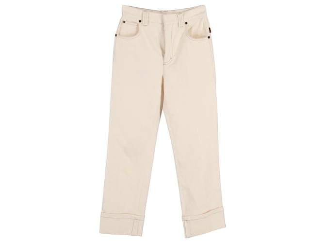Chloé High-Rise-Jeans mit geradem Bein aus cremefarbener Baumwolle Weiß Roh  ref.1040723