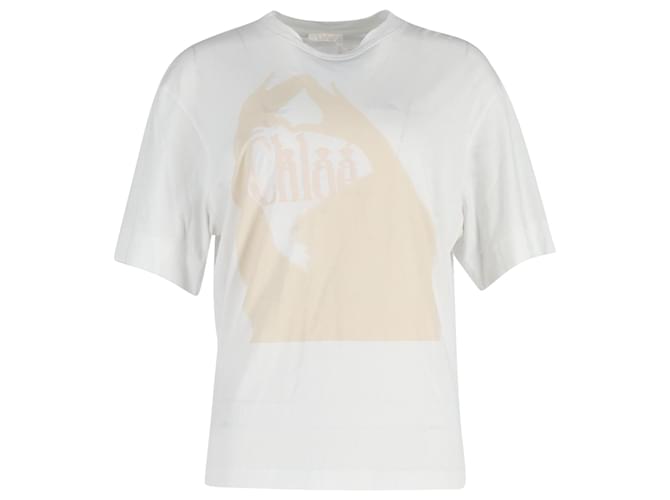 Chloé-Logo-Print-T-Shirt aus weißer Baumwolle  ref.1040729