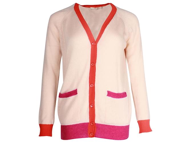 Céline Colorblock Trim Knit Cardigan in Peach Cashmere Wool  ref.1040742