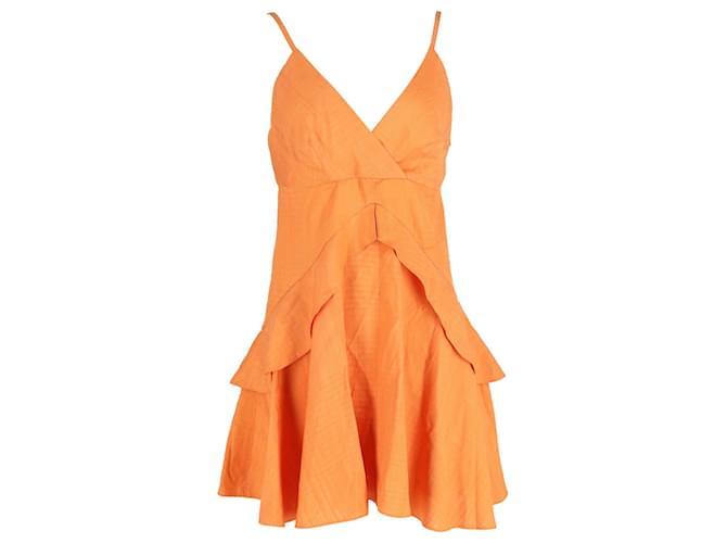Ärmelloses Rüschenkleid von Sandro aus orangefarbener Baumwolle  ref.1040751