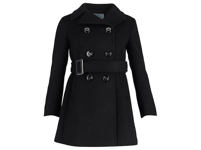 Prada Double-Breasted Pea Coat in Black Wool Polyester  ref.1040755