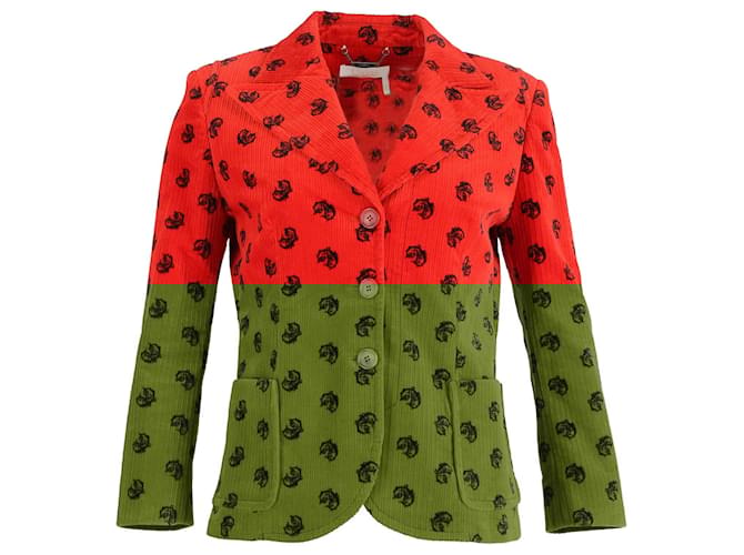 Chloé Chloe Printed Blazer Jacket in Red Cotton Joli