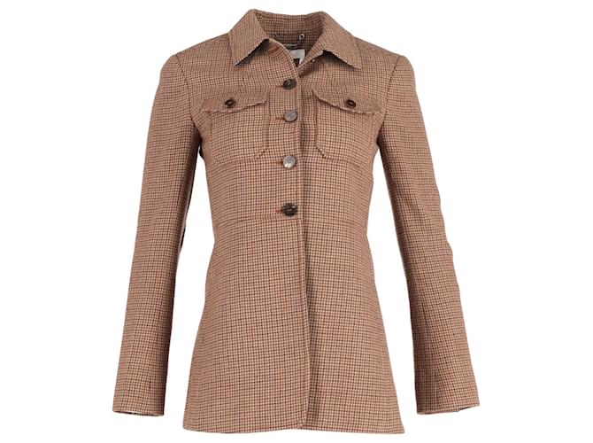 Chloé Chloe Single-Breasted Houndstooth Jacket in Brown Wool  ref.1040762