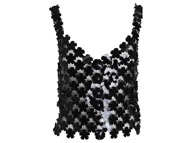 Camiseta sin mangas con cota de malla y flores de Paco Rabanne en poliuretano negro Plástico  ref.1040766