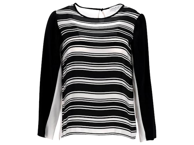 Sandro Striped Top in Black and White Silk Multiple colors  ref.1040780