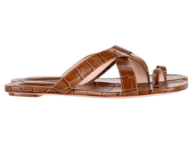 Autre Marque Porte & Paire Strappy Flat Sandals in Brown Leather  ref.1040785