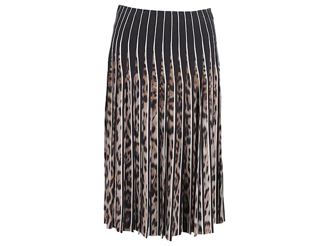Roberto Cavalli Pleated Leopard Print Skirt in Animal Print Silk  ref.1040800