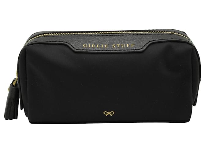 Anya Hindmarch Girlie Stuff Textured Cosmetics Case in Black Leather  ref.1040806