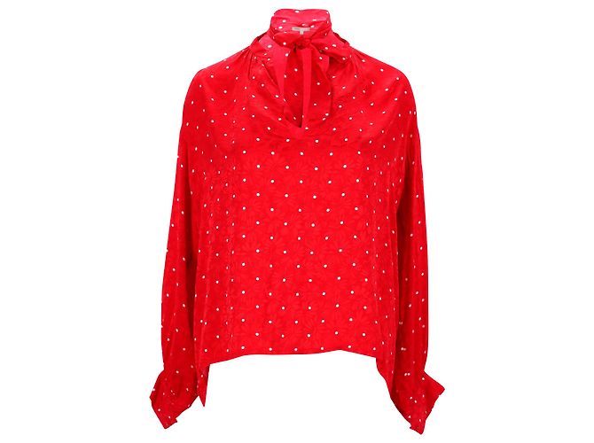 Maje Polka Dot Bow Shirt aus roter Viskose