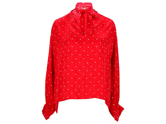 Maje Polka Dot Bow Shirt aus roter Viskose Zellulosefaser  ref.1040813