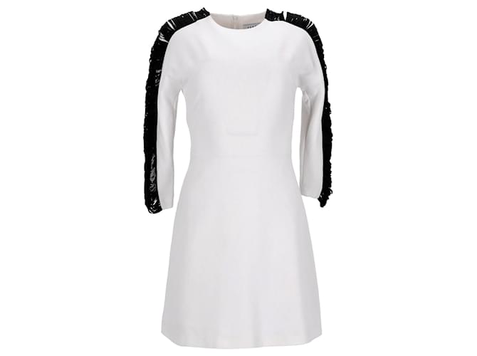 Sandro Side Sleeve Fringe Dress in White Polyester  ref.1040816
