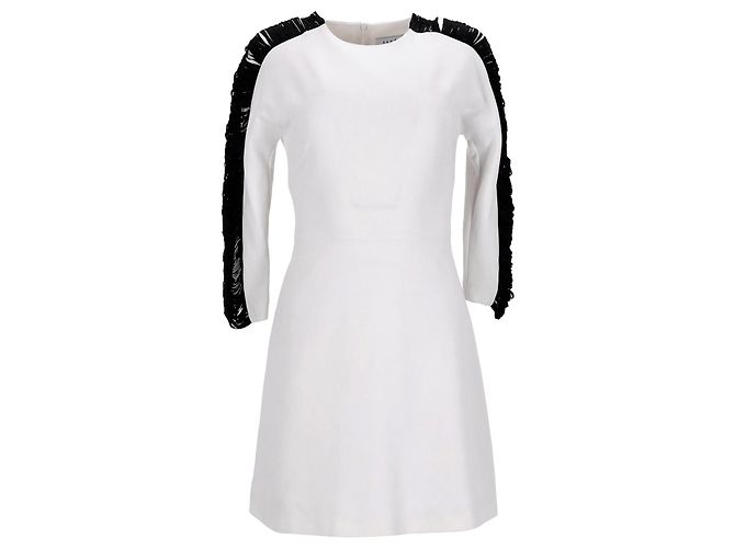 Vestido Sandro Manga Lateral com Franja em Poliéster Branco