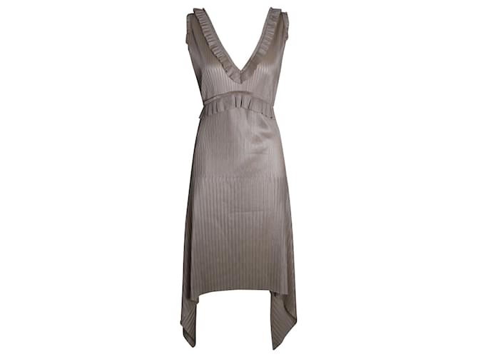 Givenchy Deep V-Neck Plisse Dress in Champagne Triacetate Golden Synthetic  ref.1040835