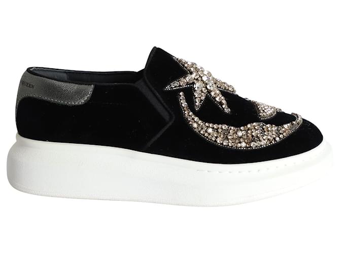 Sneakers Slip-On Alexander McQueen impreziosite da cristalli in velluto nero  ref.1040837