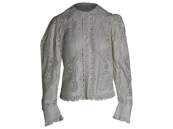 Ulla Johnson Anabella Lace Long-Sleeve Blouse in White Cotton  ref.1040859