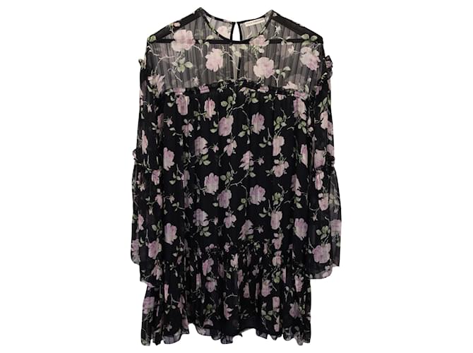 Ulla Johnson Mini-robe fleurie Dahlia en soie noire  ref.1040861