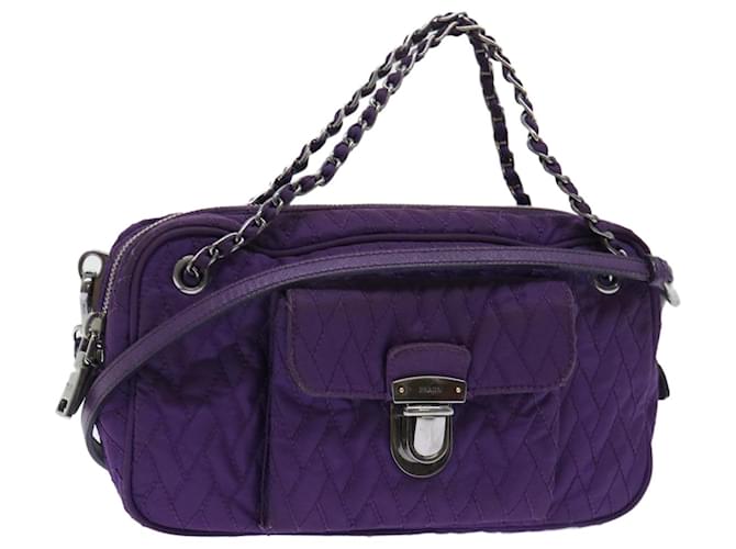 PRADA Quilted Chain Shoulder Bag Nylon Purple Auth ep1348  ref.1040989