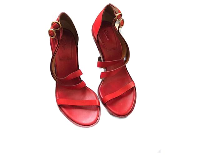 Chloé CHLOE  Sandals T.eu 38.5 leather Red  ref.1041088
