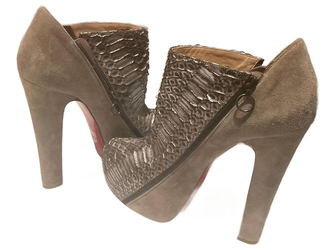 Christian Louboutin Ankle Boots Silvery Exotic Python Leather
