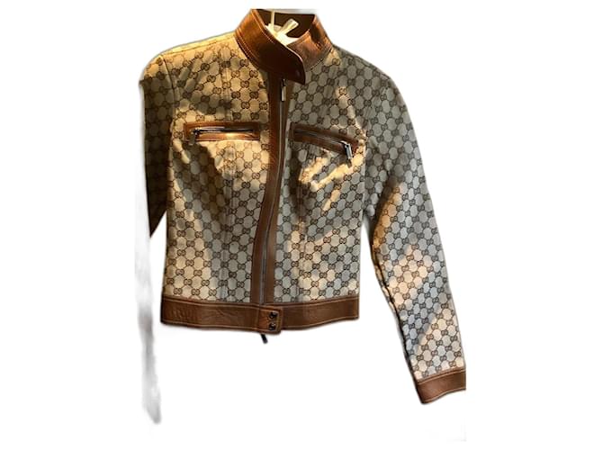 Gucci Biker jackets Brown Beige Cloth  ref.1041118