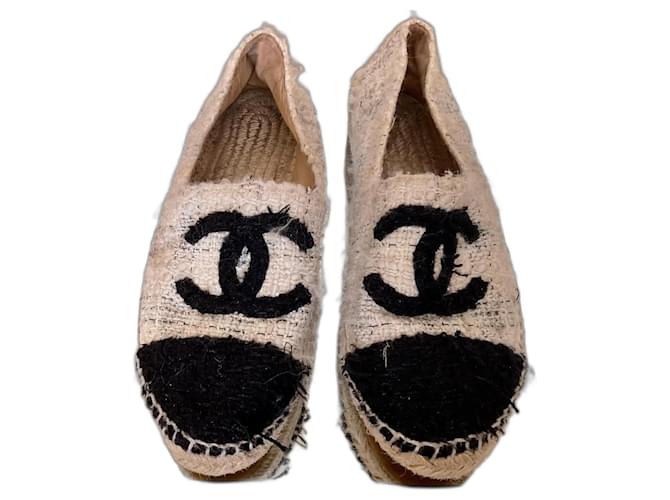 Chanel Espadrilles Tweed Noir Beige  ref.1041122