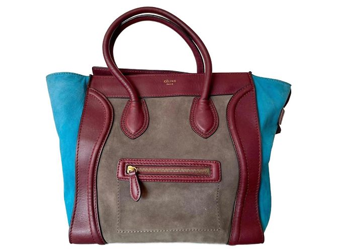 Luggage Trolley Céline in pelle bordeaux e camoscio turchese e ocra Beige Bordò