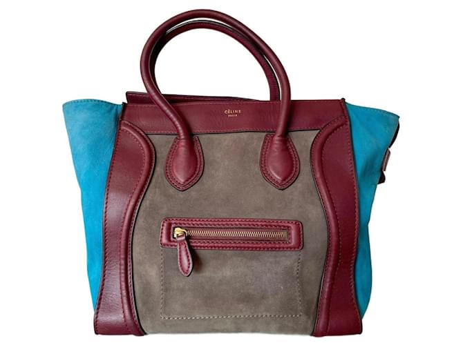 Céline Luggage in burgundy leather and turquoise and ocher suede Beige Dark red Deerskin  ref.1041123