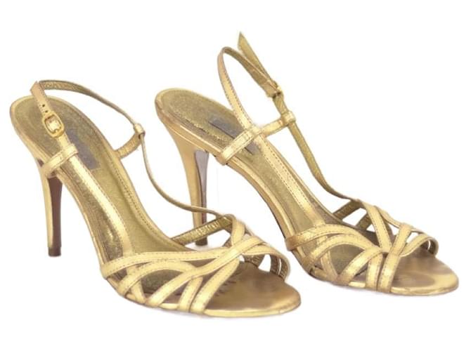 #sandal #heels #arezzo Golden Leather  ref.1041125