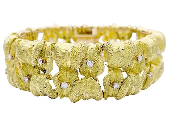 inconnue Vintage yellow gold “Foliage” bracelet, diamants.  ref.1041133