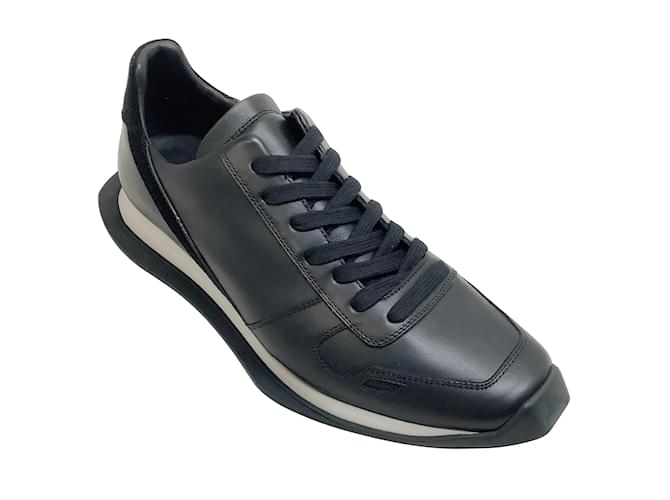 Rick Owens Black / Pearl Runner Lace Up Sneakers Leather  ref.1041144