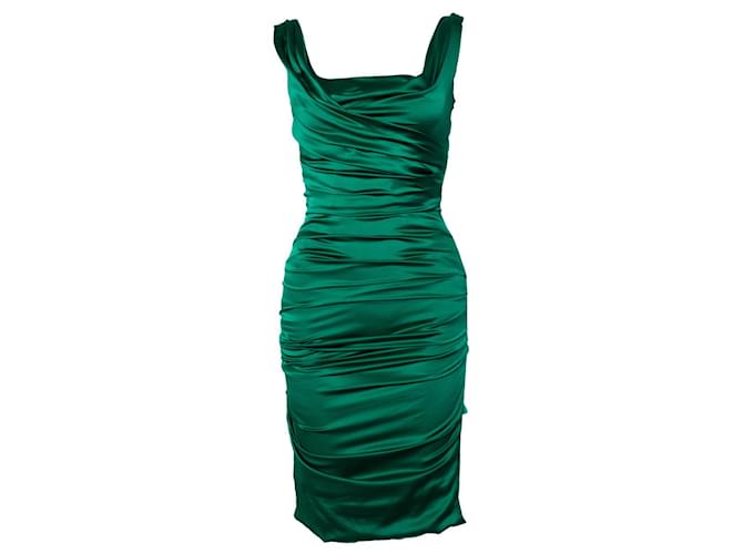 DOLCE & GABBANA, Draped dress in green Silk  ref.1041151