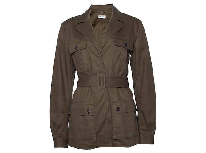 SAINT LAURENT, Military trench coat Green Cotton  ref.1041172