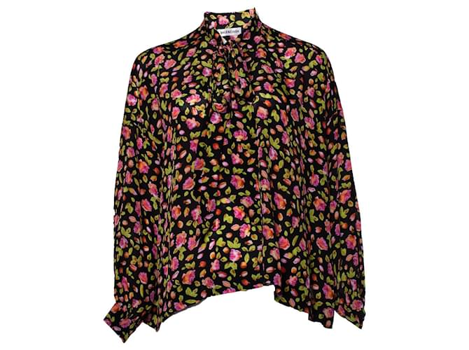 Balenciaga, Blusa floreale con fiocco Multicolore Seta  ref.1041173