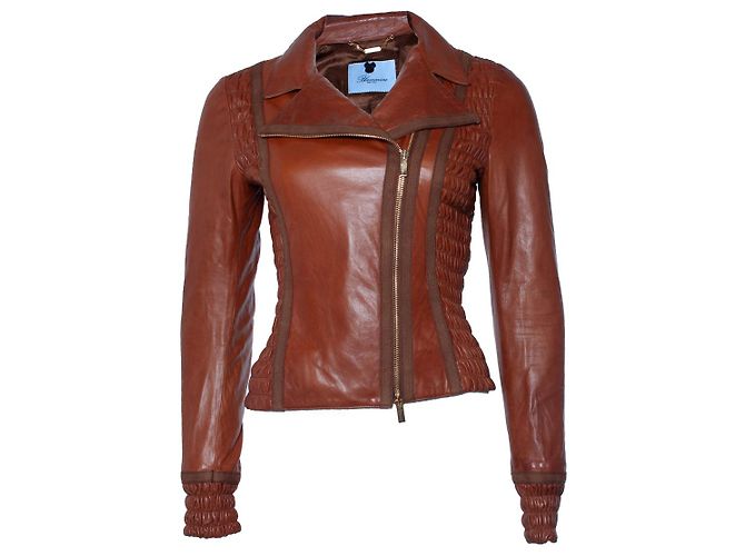 BLUMARINE, Leather biker jacket Brown