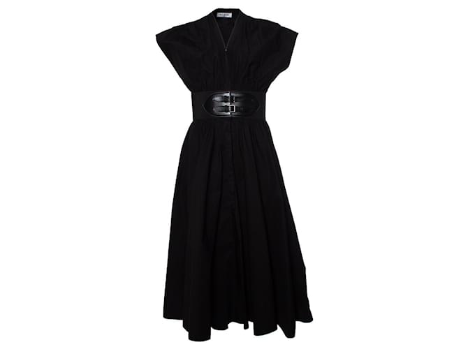 Alaïa Alaia, Belted cotton midi poplin dress in black  ref.1041177