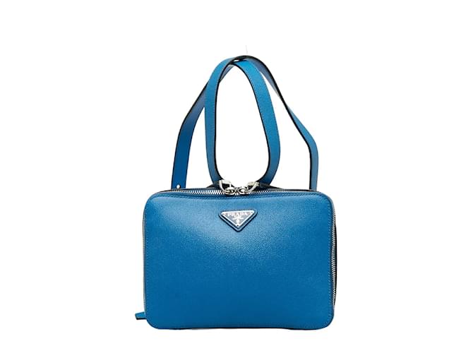 Prada Saffiano Leather Backpack Blue Pony-style calfskin  ref.1041201