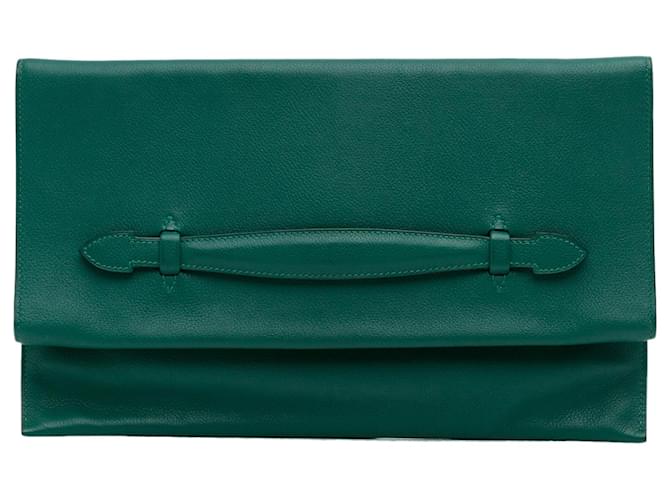 Hermes Green Evercolor Pliplat Clutch